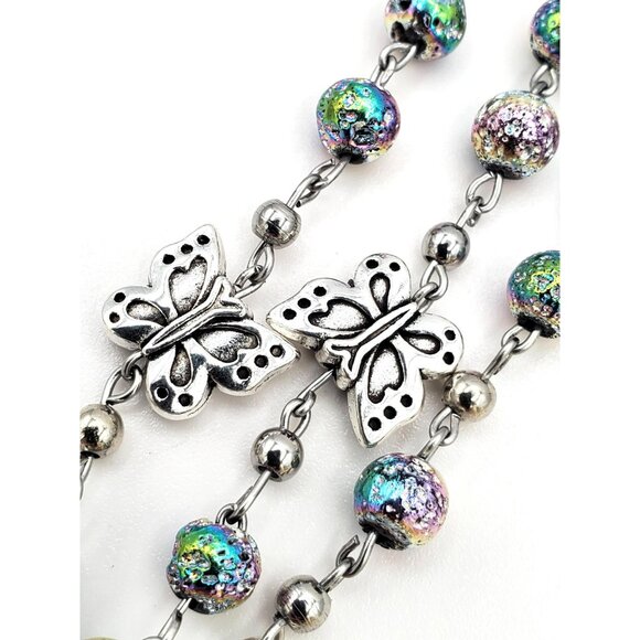 Handmade Electroplate Lava Santa Muerte Rosary Holy Death Amulet Prayer Beads - Picture 9 of 10